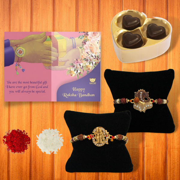 BOGATCHI 3Heart Chocolate 2 Rakhi Roli Chawal and Greeting Card B | Rakhi Special Chocolates | Rakhi Gift for Sister 